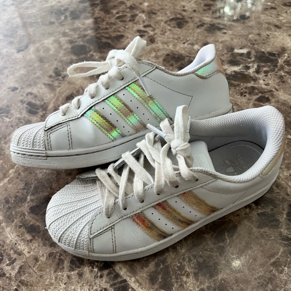 ADIDAS GIRL'S SNEAKERS SHOES WHITE PINK STRIPES SUPERSTAR - Picture 4 of 9